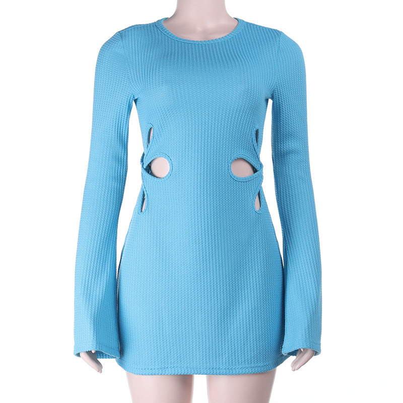 Ladies Long Sleeve Structured Knit Mini Dress with Side Cut-Outs Mune Fashion
