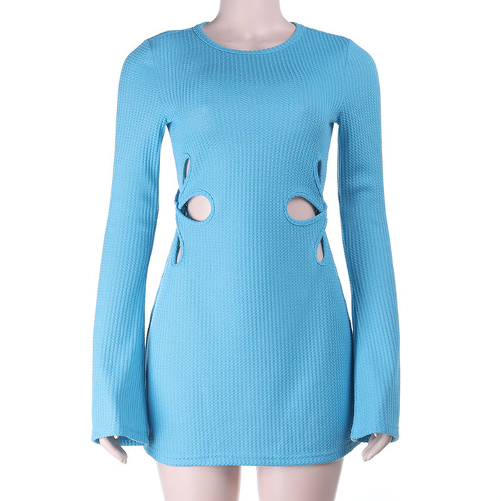 Ladies Long Sleeve Structured Knit Mini Dress with Side Cut-Outs Mune Fashion
