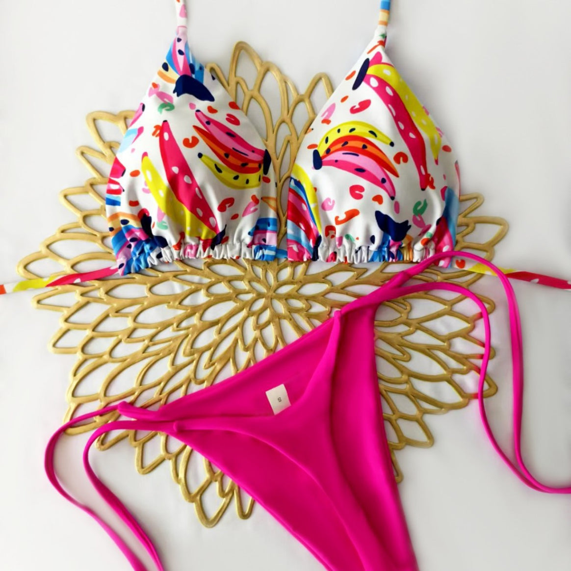 Women's bikini set with colorful fruit pattern and side knot Mune Fashion