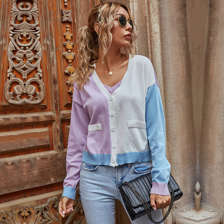 Women's Fashionable Cardigan with Color Block Design Mune Fashion