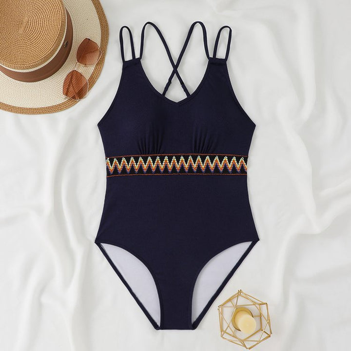Women's One-Piece Swimsuit with Stylish Back Cutout and Decorative Cuff Mune Fashion