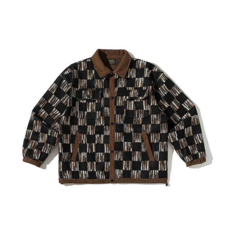Men's patterned wool blend overshirt jacket with cord collar and flap pockets Mune Fashion