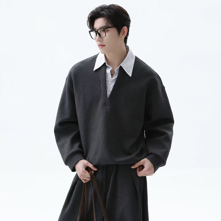 Men's Casual Oversized Sweater with V-Neck and Wide Pants Mune Fashion