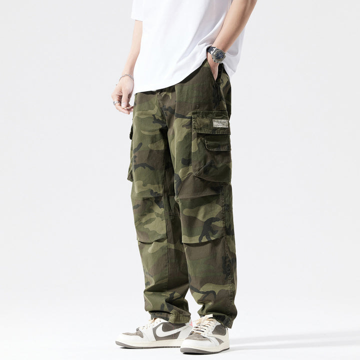 Men's Loose Fit Multi-Pocket Cargo Pants with Drawstring and Camouflage Pattern Mune Fashion