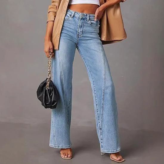 Women high-waisted straight-cut jeans with emphasized length seams Mune Fashion