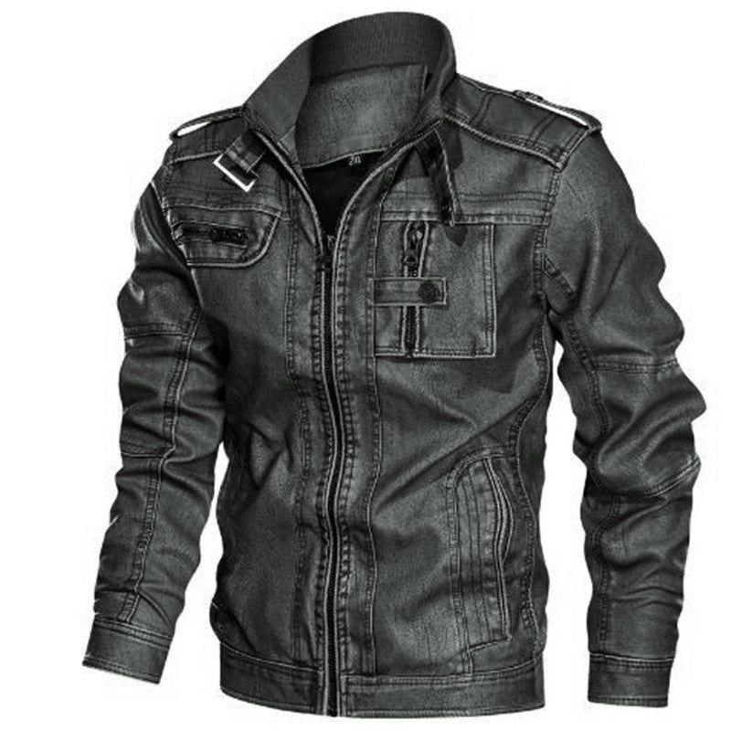 Men's biker jacket in vintage leather look with zipper and chest pockets Mune Fashion