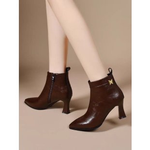 Women Elegant Ankle Boots with High Heel and Zipper Mune Fashion