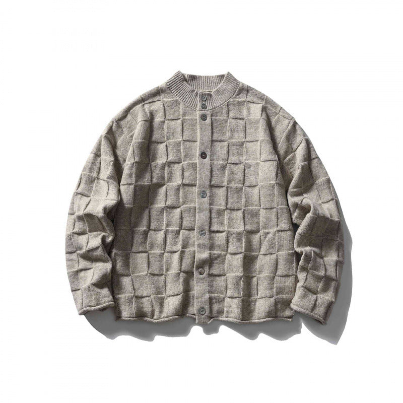 Unisex Structured Boxy Cardigan with Check Pattern Mune Fashion