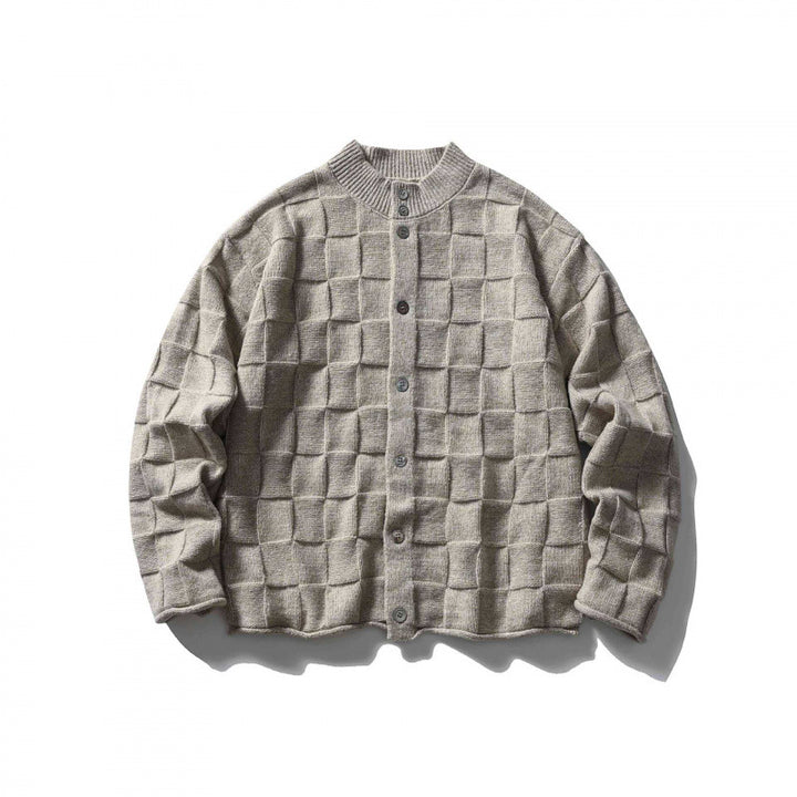 Unisex Structured Boxy Cardigan with Check Pattern Mune Fashion