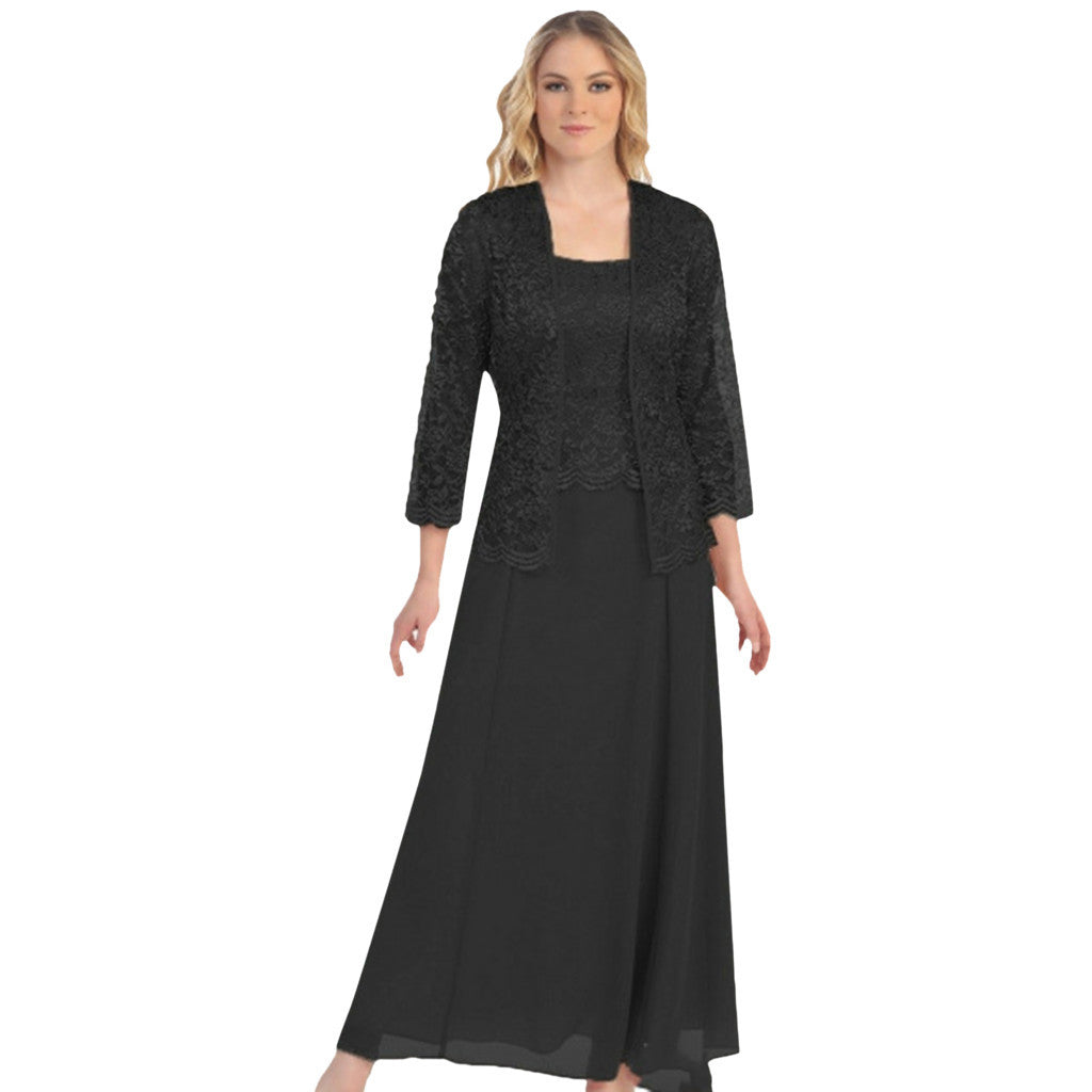 Ladies Elegant Evening Maxi Dress with Lace Bolero and Fitted Under Dress Mune Fashion