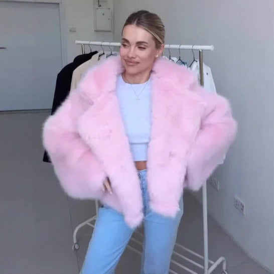 Women Cropped Faux Fur Bomber with Voluminous High Pile Mune Fashion