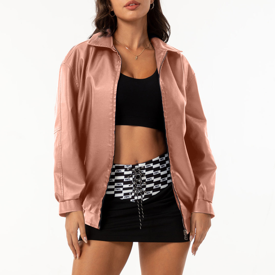 Women nan light satin bomber jacket with zipper and loose fit Mune Fashion
