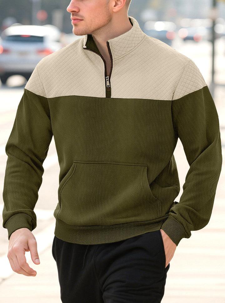 Men's half-zip sweatshirt with quilted shoulder area, kangaroo pocket, and ribbed cuffs Mune Fashion