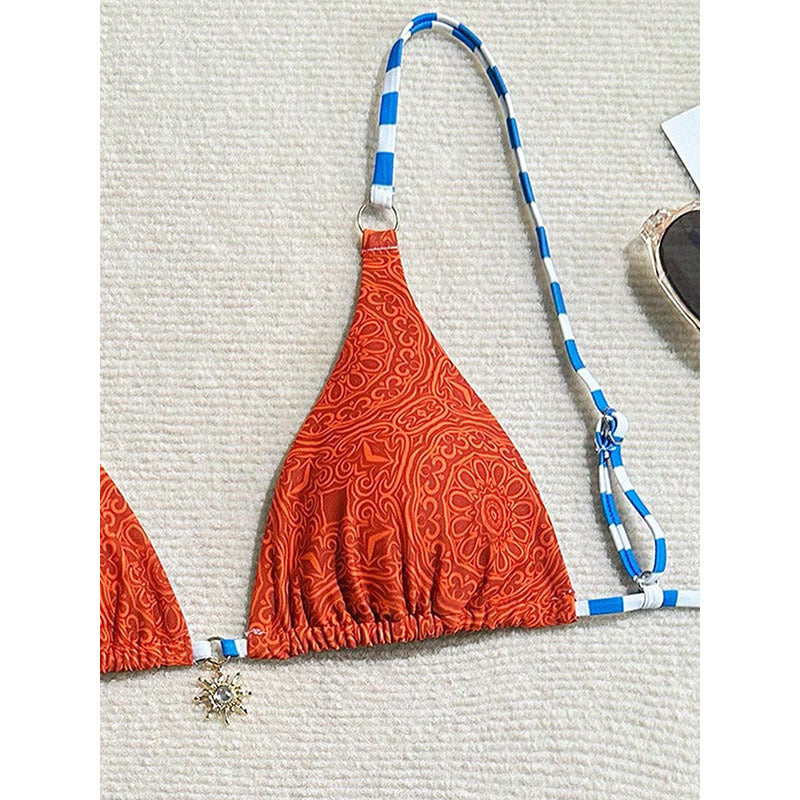 Women Triangle Bikini with trendy check pattern and playful ruffle design Mune Fashion