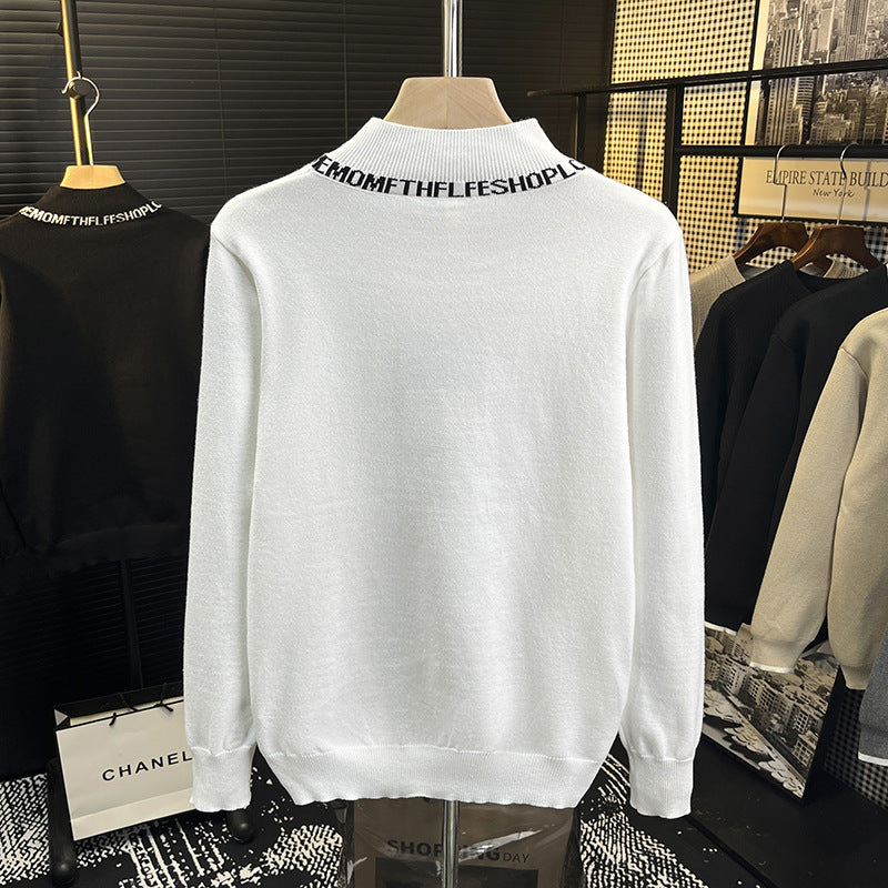 Unisex fine knit sweater with short stand-up collar and contrasting logo collar Mune Fashion