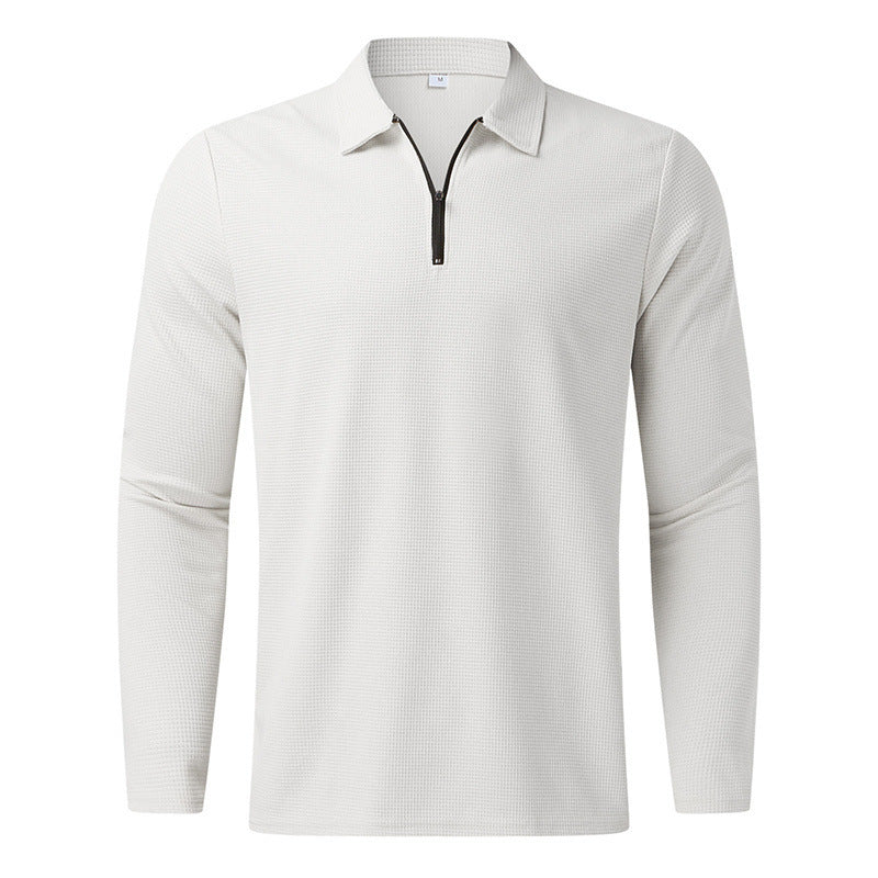 Men's Fine Waffle Knit Half-Zip Polo with Kent Collar & Long Sleeve Mune Fashion