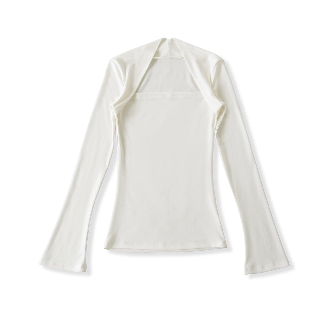 Women's fitted long-sleeve top with wide shawl collar and trumpet sleeves Mune Fashion
