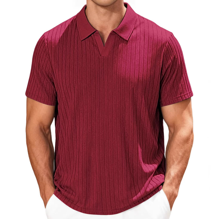 Men's structured short-sleeve polo with V-insert and shirt collar Mune Fashion