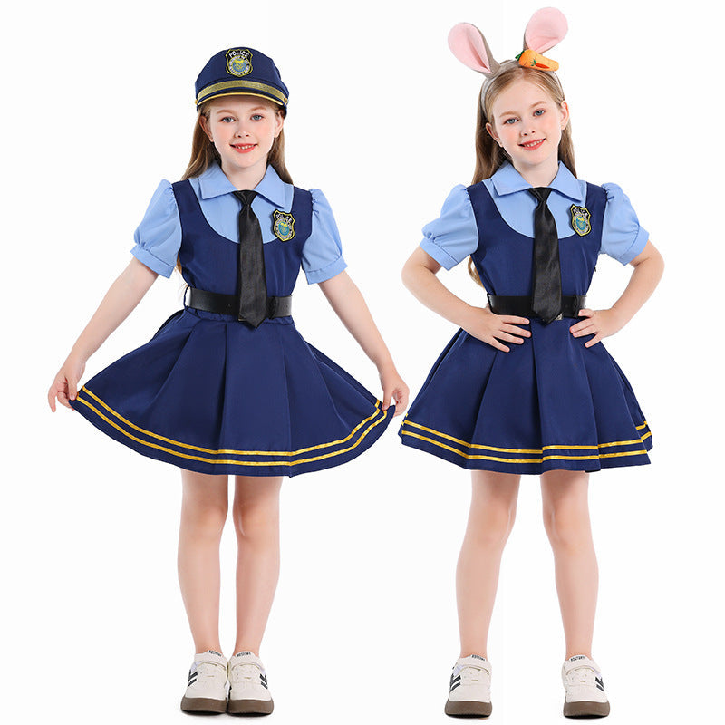 Girl Police Costume with Shirt, Skirt and Ear Applications Mune Fashion