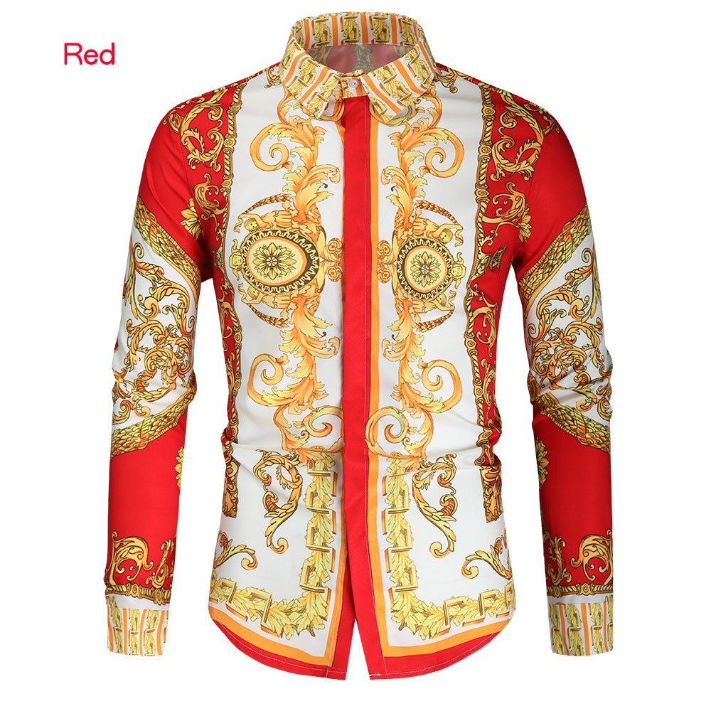 Men's Baroque Long-Sleeve Shirt with Ornamental Print, Kent Collar and Tailored Fit Mune Fashion