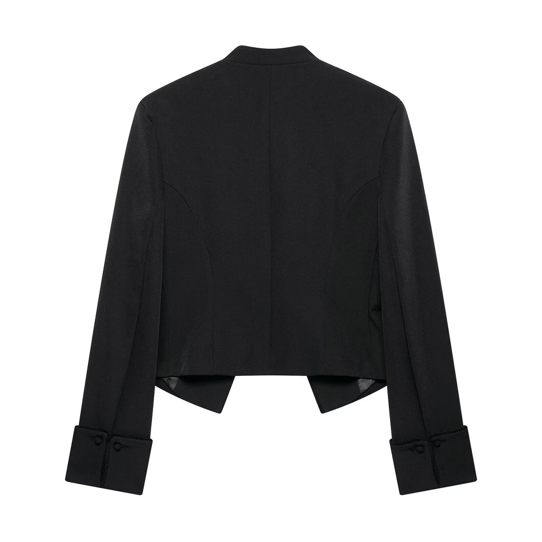 Women's short military-inspired bolero jacket with stand-up collar and decorative cords Mune Fashion