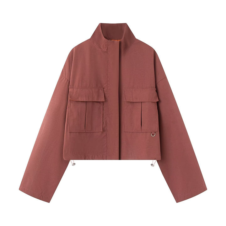 Women's short-cut utility jacket with stand-up collar and patch pockets Mune Fashion