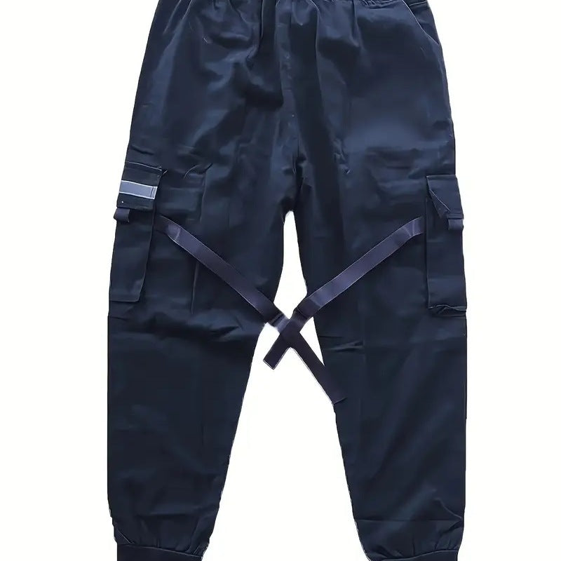 Men's Technical Cargo Jogging Pants with Multiple Pockets, Belt Straps & Elastic Cuffs Mune Fashion