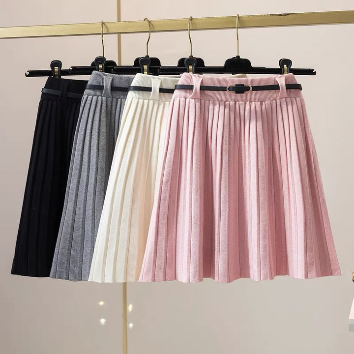 Ladies Pleated Midi Skirt with Decorative Elastic Waistband Mune Fashion