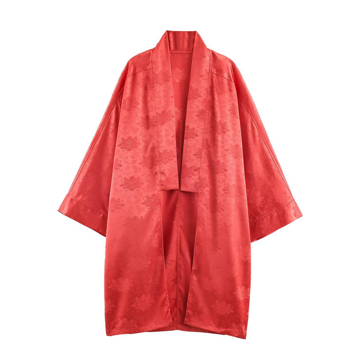 Ladies high-waisted satin pants with jacquard floral pattern and feather fringes Mune Fashion