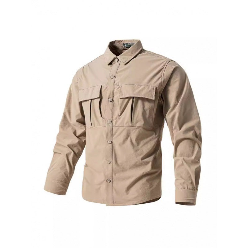 Men's Light Shirt Jacket in Utility Style with Patch Chest Pockets and Button Placket Mune Fashion