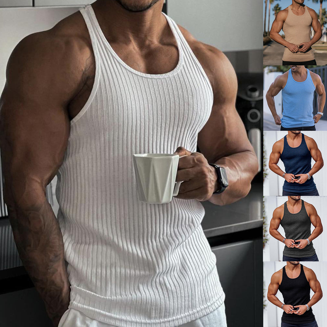 Men's ribbed muscle shirt with U-neck and stretchy cotton blend Mune Fashion