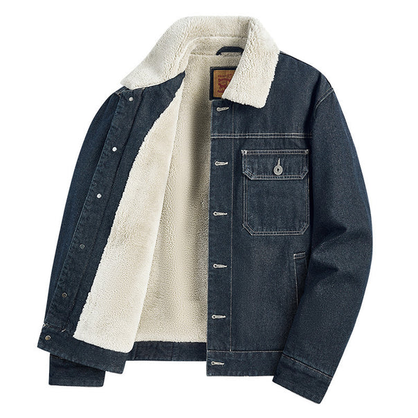 Men's Warm Denim Jacket with Faux Fur Collar Mune Fashion