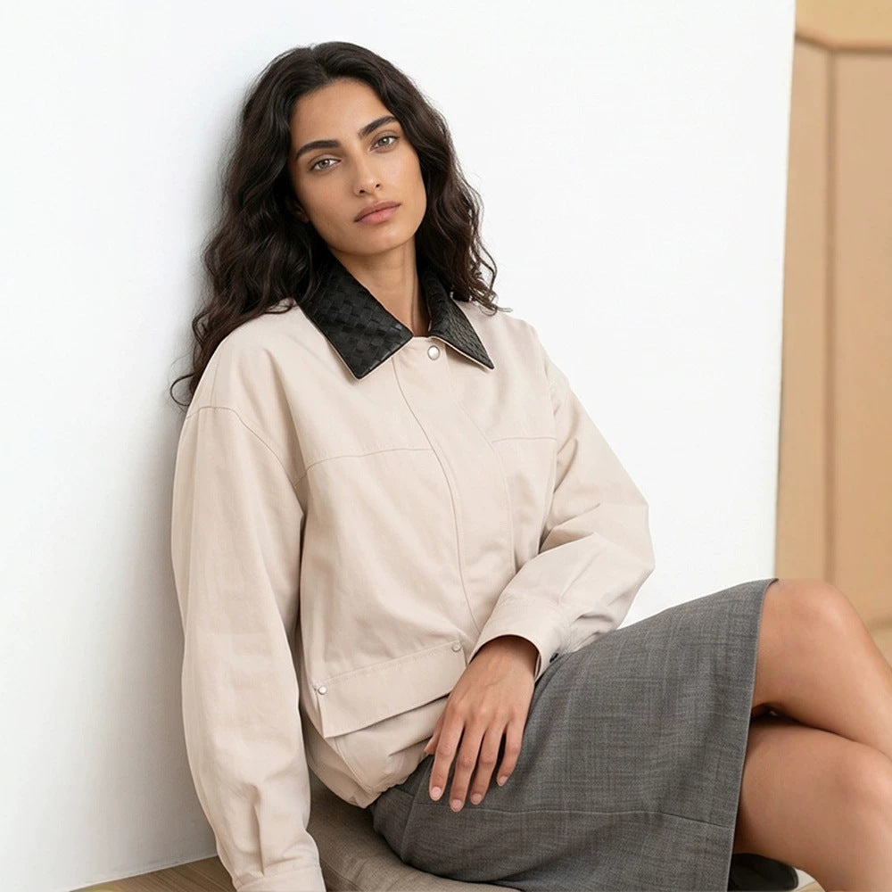 Women's oversized transitional jacket with braided collar and patch flap pockets Mune Fashion