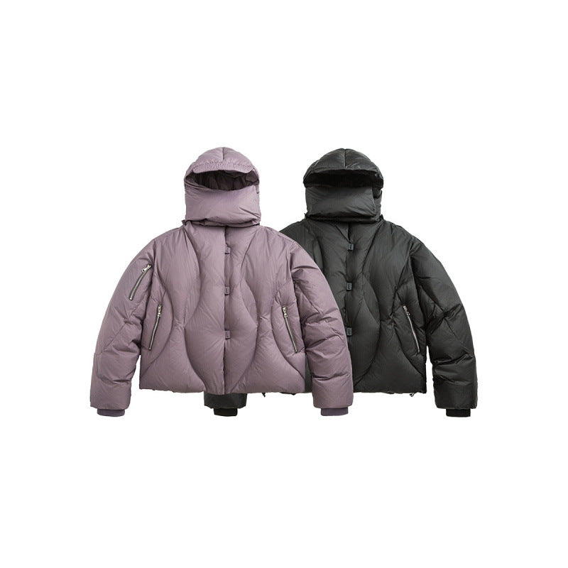Unisex Short padded puffer jacket with high closing collar, voluminous hood and zippered pockets Mune Fashion