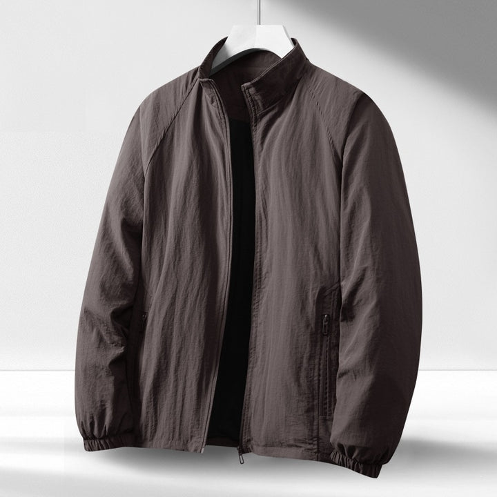 Men's Lightweight Windproof Zip-Up Blouson Jacket with Stand-Up Collar and Elastic Cuffs Mune Fashion