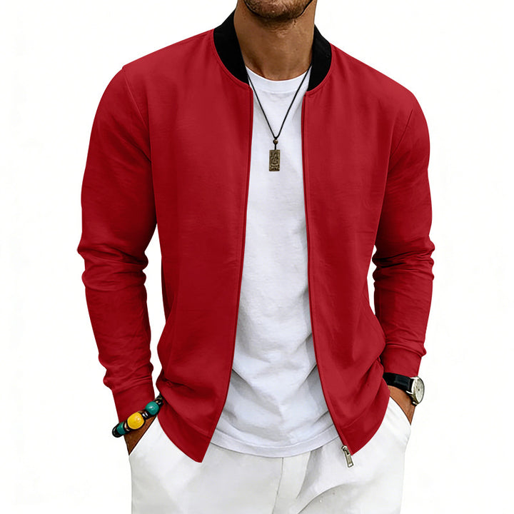 Men's lightweight bomber jacket made of jersey with stand-up collar, elastic cuffs, and concealed pockets Mune Fashion