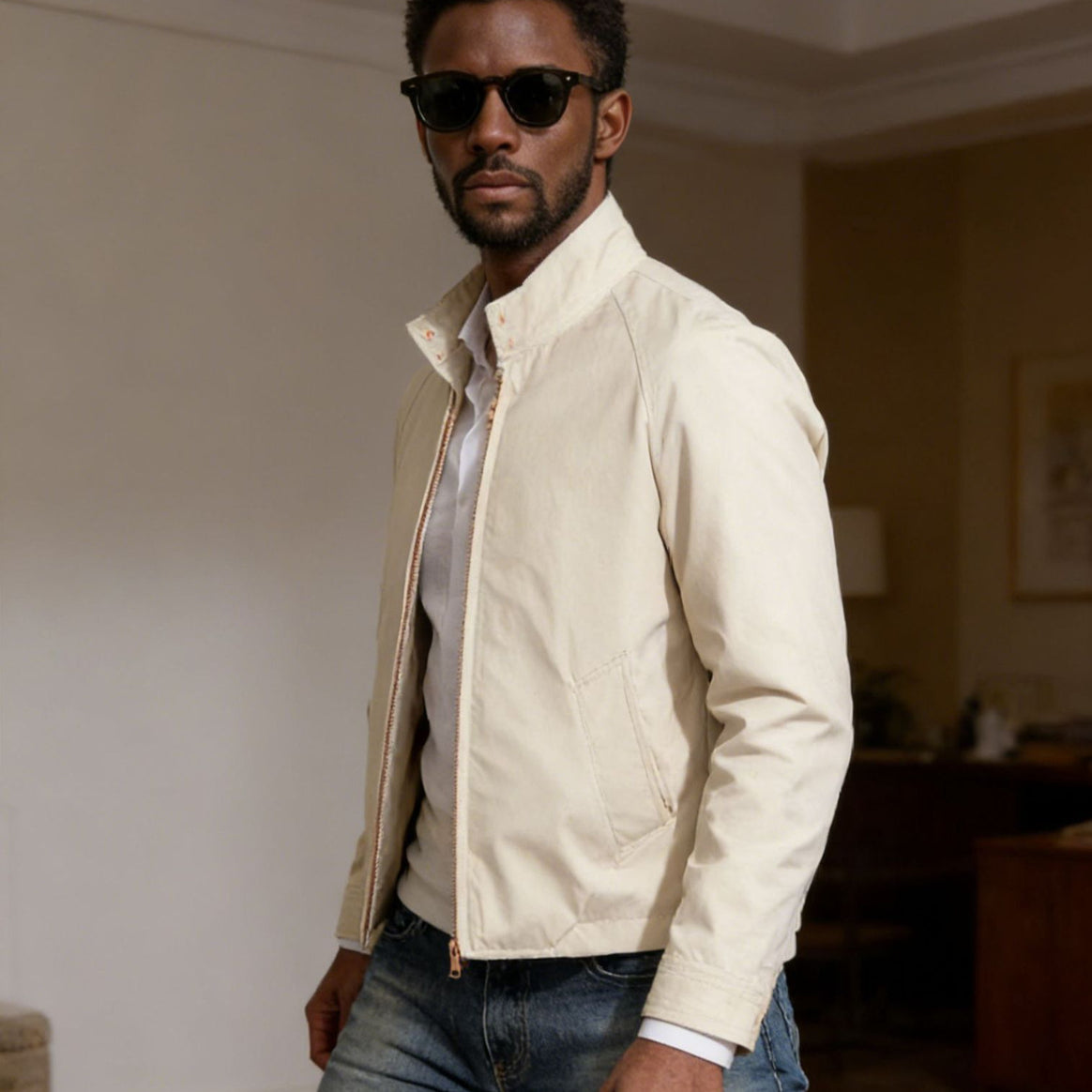 Men's short jacket in blouson style with cord collar and metal zip Mune Fashion