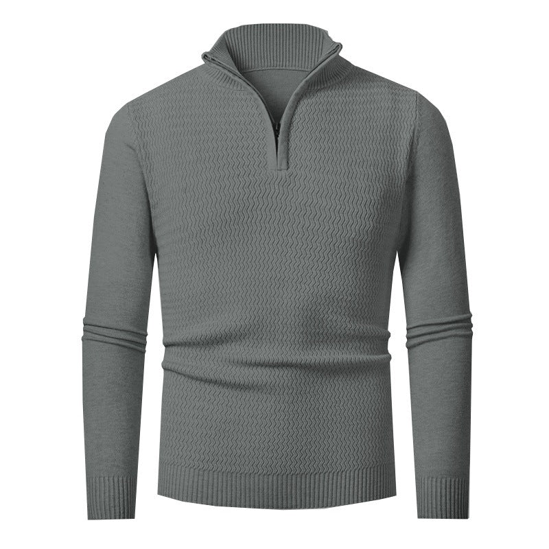 Men's fine-knit half-zip sweater with structured wave pattern and standing collar Mune Fashion