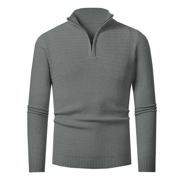 Men's fine-knit half-zip sweater with structured wave pattern and standing collar Mune Fashion