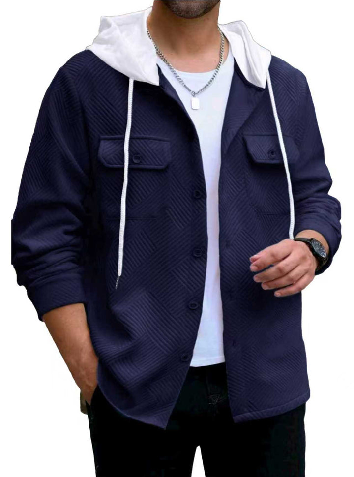 Men's structured overshirt jacket with quilted diagonal structure, contrast hood, and patch chest flaps Mune Fashion