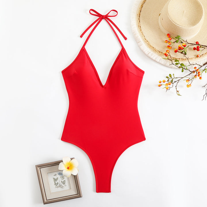 Women's one-piece swimsuit with deep V-neckline and adjustable straps Mune Fashion