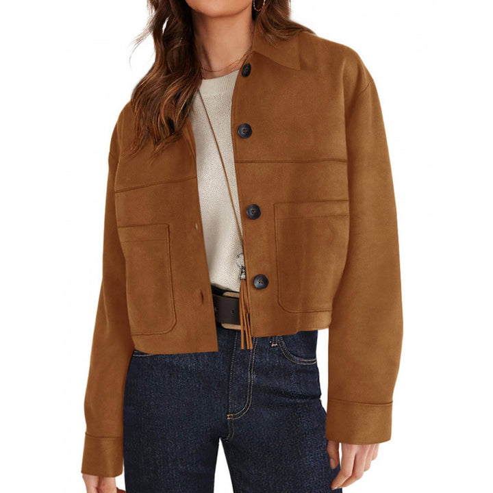 Women's short suede-look jacket with patch pockets and shirt collar Mune Fashion