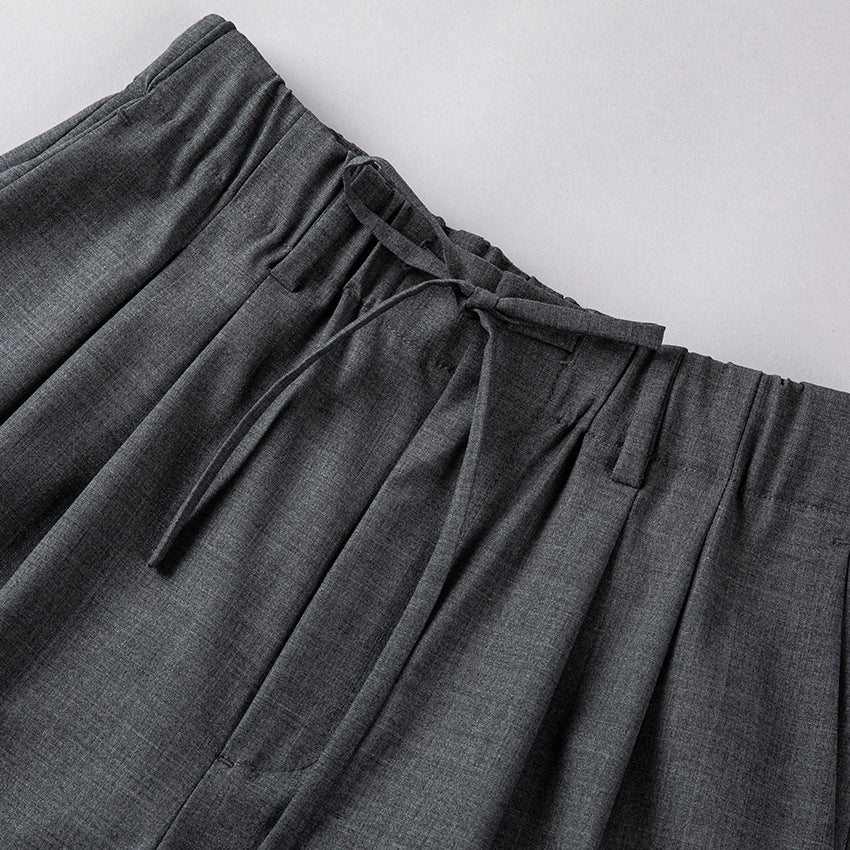Women's Wide High-Waist Trousers with Drawstring and Crease Mune Fashion