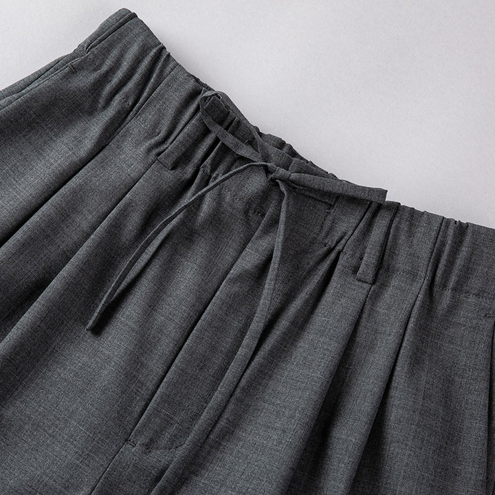 Women's Wide High-Waist Trousers with Drawstring and Crease Mune Fashion