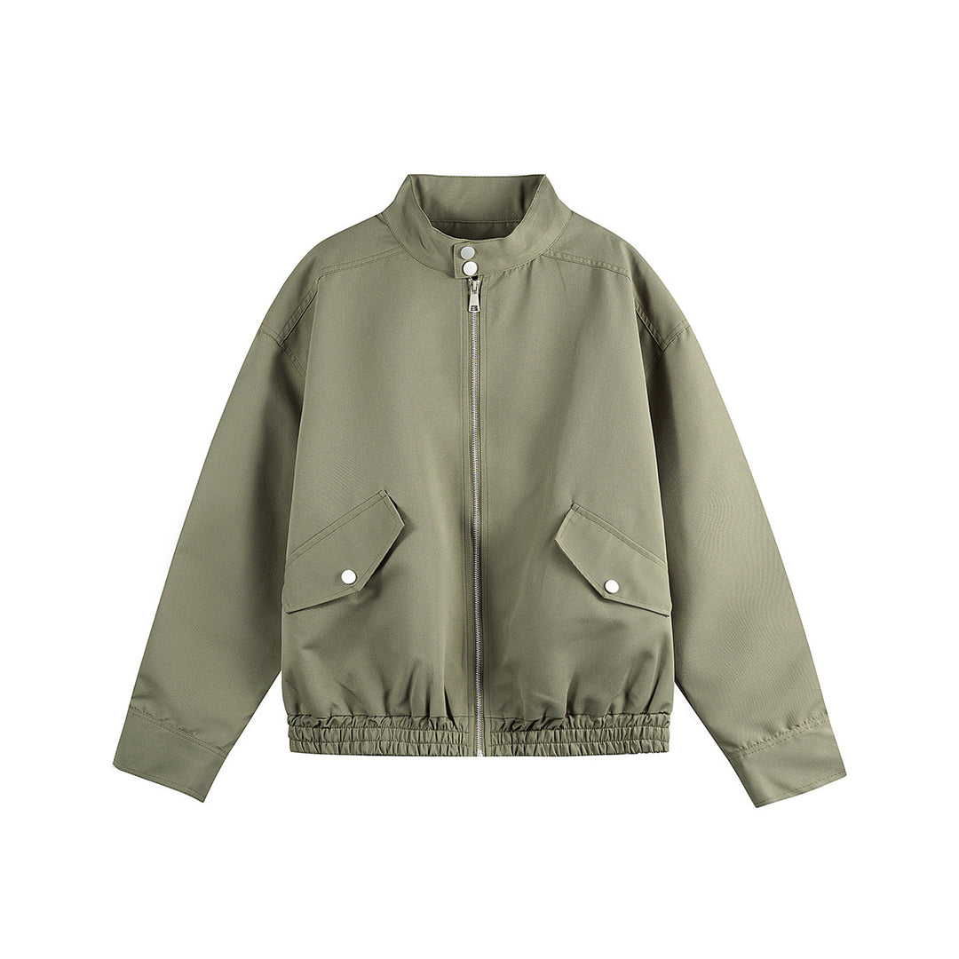 Unisex Boxy Bomber Jacket in Workwear Look with Stand-Up Collar and Flap Pockets Mune Fashion