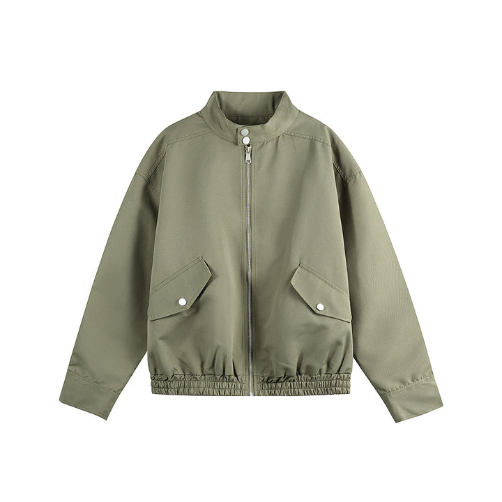 Unisex Boxy Bomber Jacket in Workwear Look with Stand-Up Collar and Flap Pockets Mune Fashion