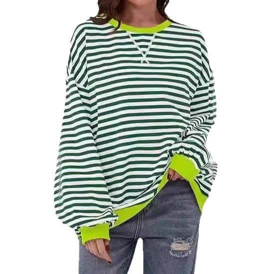 Women Striped Oversized Sweater with Contrast Cuffs Mune Fashion