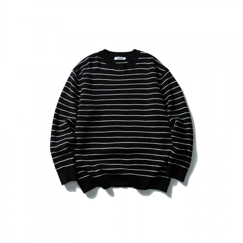 Unisex Oversize Striped Knit Sweater with Round Neck and Ribbed Hem Mune Fashion