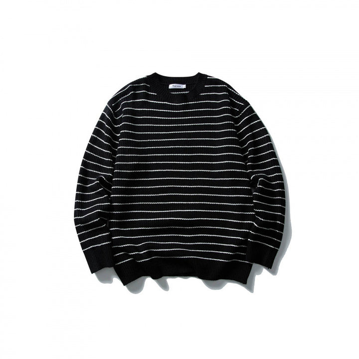 Unisex Oversize Striped Knit Sweater with Round Neck and Ribbed Hem Mune Fashion