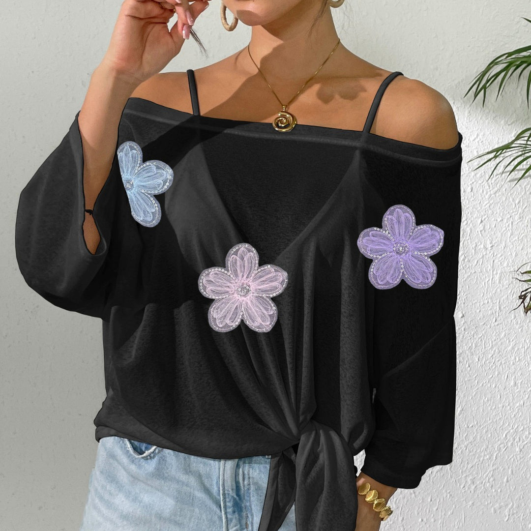 Women's casual top with floral design and side knot Mune Fashion